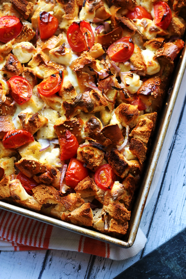 New York-Style Bagel, Egg, and Cream Cheese Breakfast Casserole