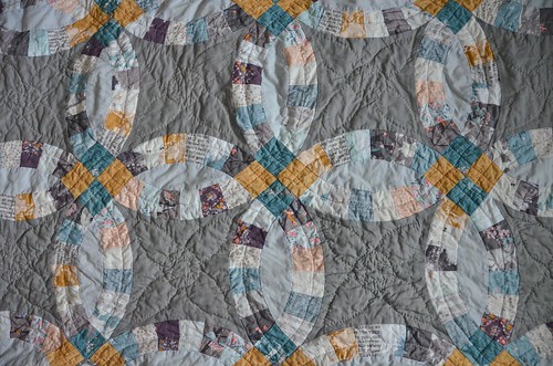 Completed Double Wedding Ring Quilt - front - washed