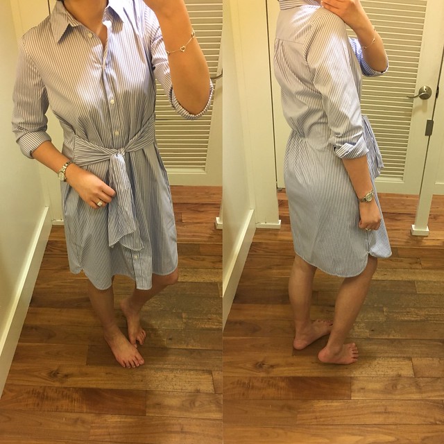  Ann Taylor Striped Cinch-Waist Poplin Shirtdress, size XS regular