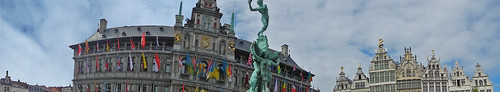 Panorama of the Main Square in Downtown Antwerp, Belgium