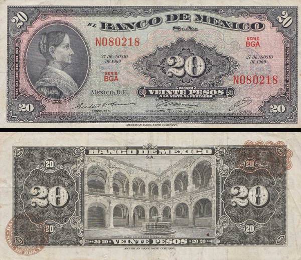 20 mexických pesos Mexiko 1969, P54n