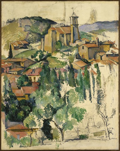 Paul Cézanne (French, 1839–1906). The Village of Gardanne, 1885–86. Oil and conté crayon on canvas, 36 1/4 x 28 13/16 in. (92.1 x 73.2 cm). Brooklyn Museum, Ella C. Woodward Memorial Fund and Alfred T. White Fund, 23.105. (Photo: Brooklyn Museum). From French Moderns Say Bonjour at San Antonio's McNay Museum
