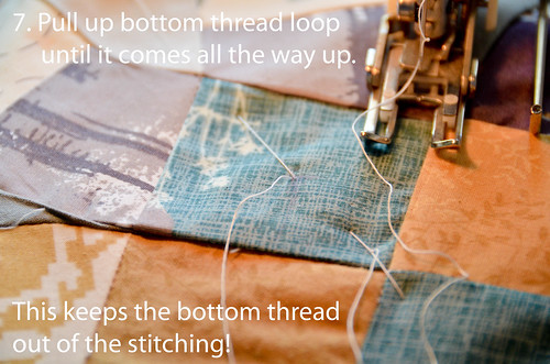 DWR:: Tug on bottom thread loop until it comes up all the way.