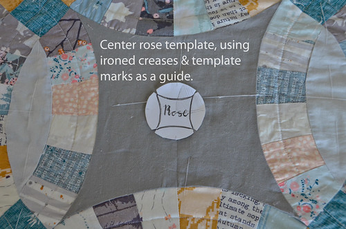 2. Center rose template in medallion, using medallion + crease as a guide