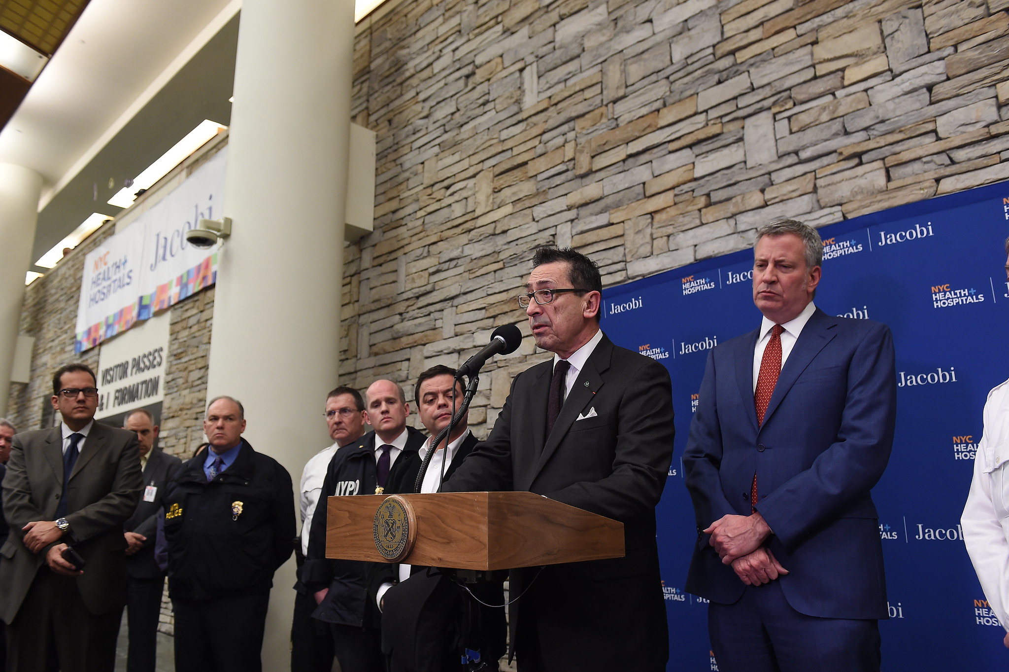 Mayor Bill de Blasio hosts a press conference with New York City Fire Department Commissioner Daniel Nigro at Jacobi Medical Center  where two FDNY EMTs were taken after they were injured while serving New York City in the Bronx on Thursday, March 16, 201
