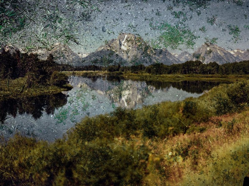 Tent-Camera-Image-On-Ground-View-of-Mount-Moran-and-the-Snake-River-From-Oxbow-Bend-Grand-Teton-National-Park-Wyoming