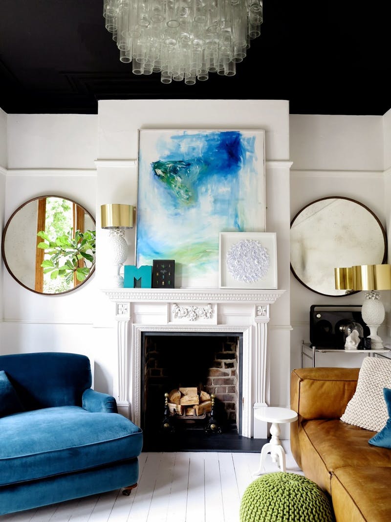 4 Ways to Decorate your Fireplace | Large Blue Watercolor Artwork over Fireplace Mantle