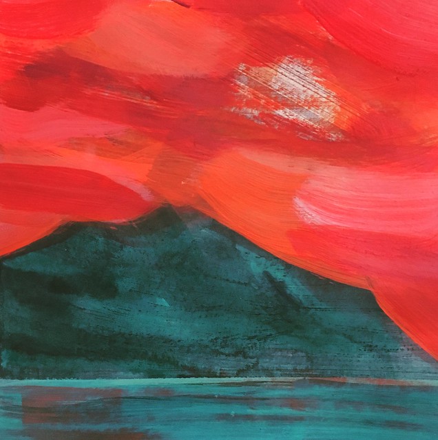 Copper mountain sunset study, simplifed shapes. Acrylic on paper.