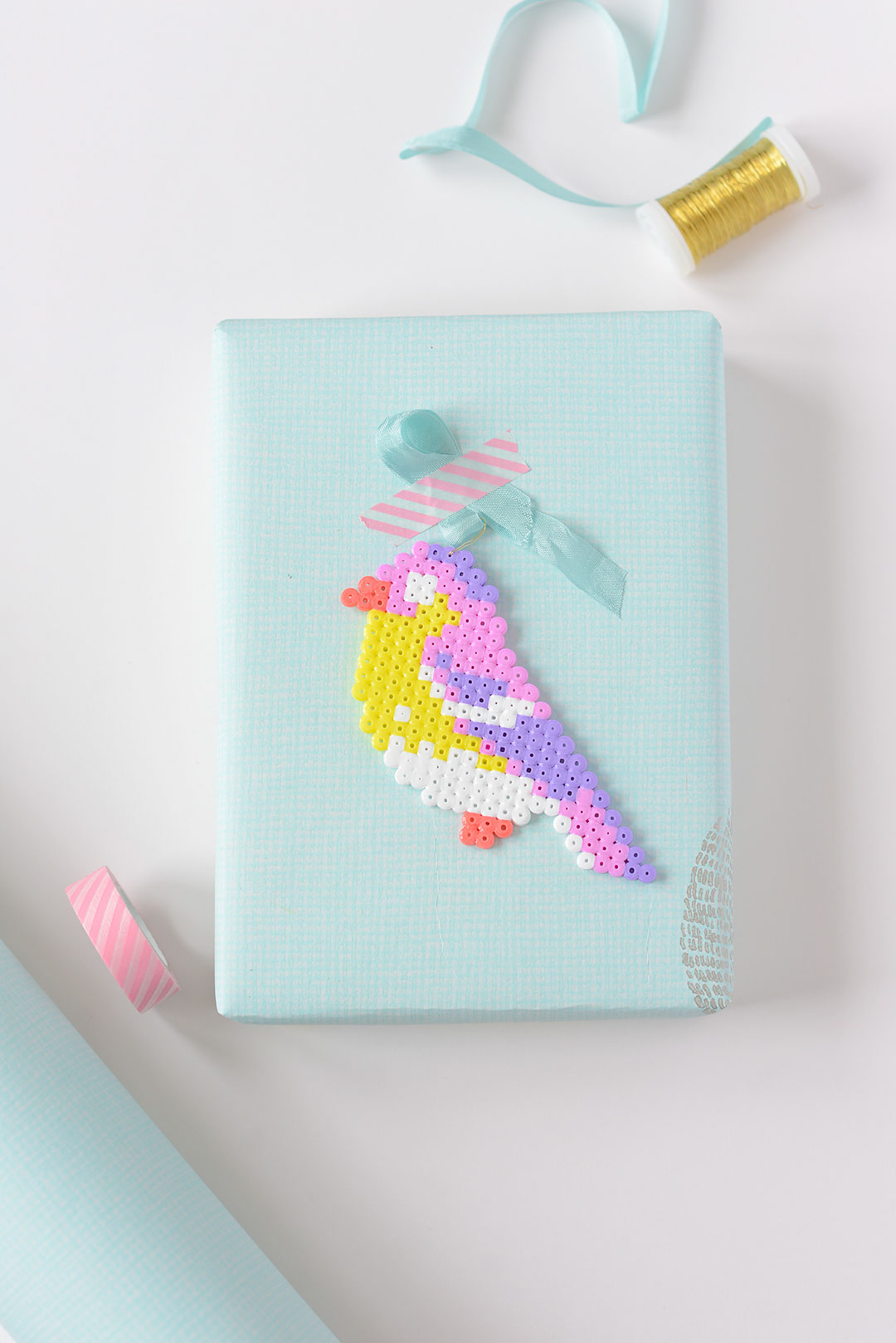Lovely gift wrap: Hama bead bird