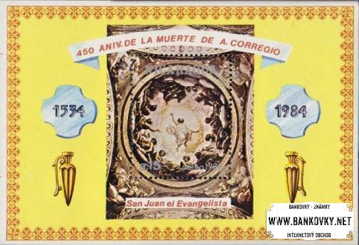 Známky Nikaragua 1984 Smrť A. Coreggia, razítkovaný hárček