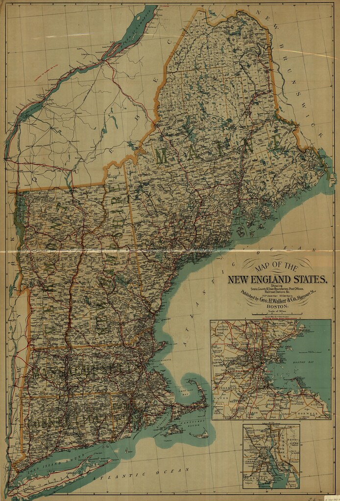 Map of the New England States. Showing, State, County & To ...