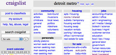 The Detroit Metro Craiglist front page.