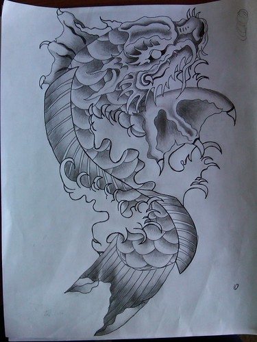 Koi Dragon Tattoo Outline