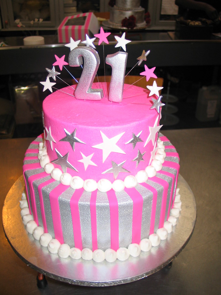 silver & pink 2 tier birthday cake, stars & stripes Flickr