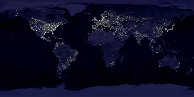 This image of Earth’s city lights was created with data from the Defense Meteorological Satellite Program