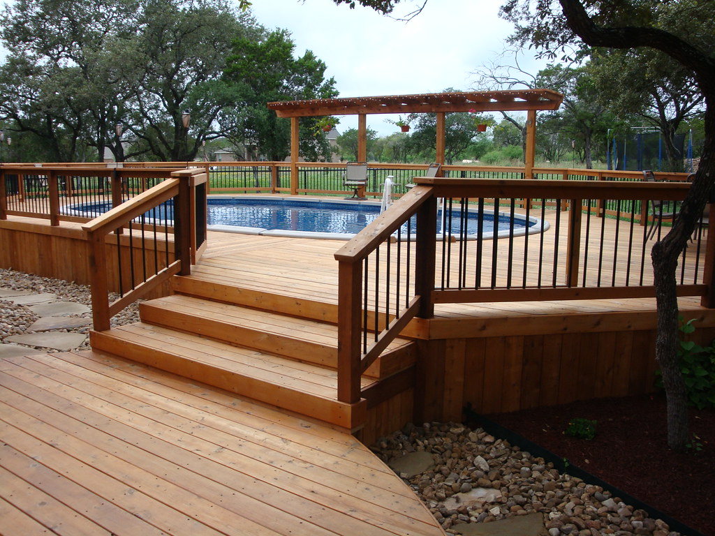 Oval Above Ground Pool with Wooden Deck Entrance - Bexar C ...