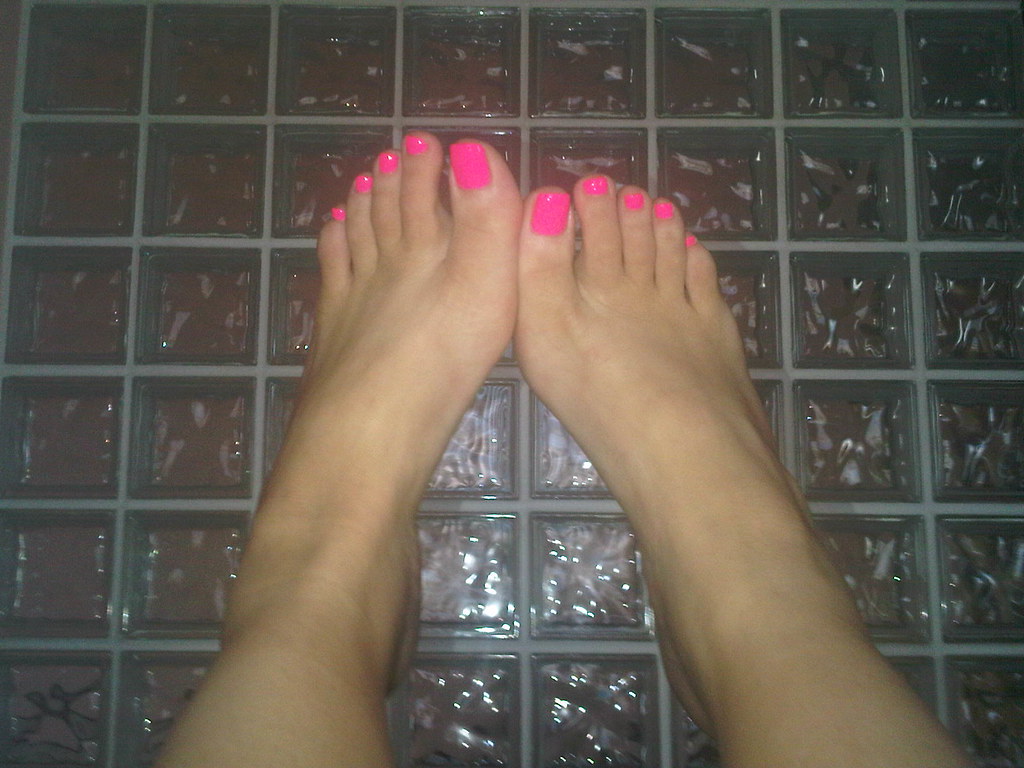 Hot Pink Toes on Glass Block Wall - So 80s - If you'd like t… - Flickr