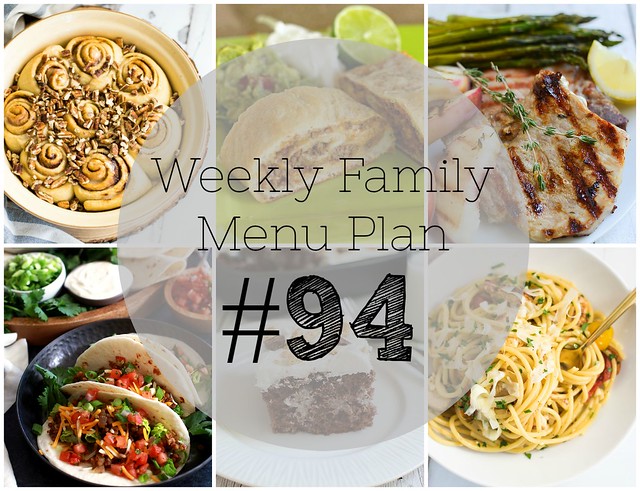 Weekly Family Menu Plan - 5 dinners, a weekend breakfast, and a yummy dessert!