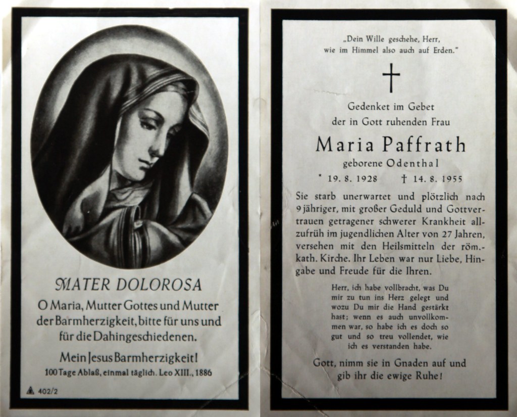Totenzettel Paffrath, Maria † 14.08.1955