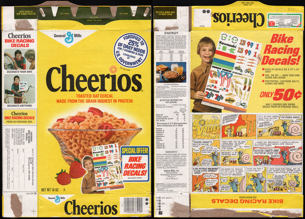 General Mills - Cheerios - Bike Racing Decals - cereal box… | Flickr