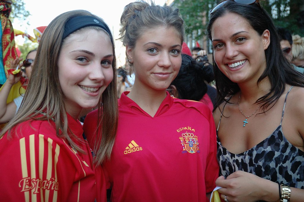 Smiling Girls Spanish Fans Took To The Streets Celebra. 