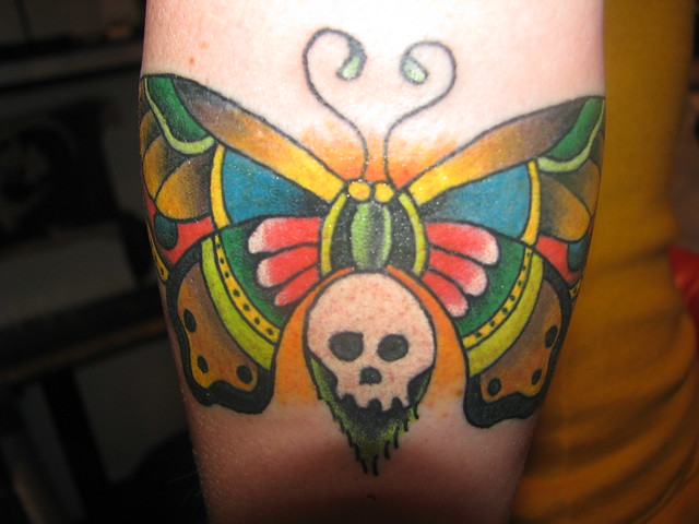Traditional Butterfly Skull Tattoo