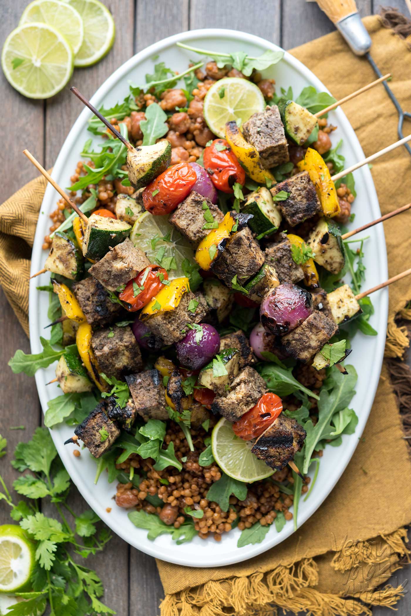 Grilled Tofu Shawarma Skewers! Perfect for Summer grilling, and made easily with Wild Garden’s marinade. #vegan #veganyackattack #wildgardeneats