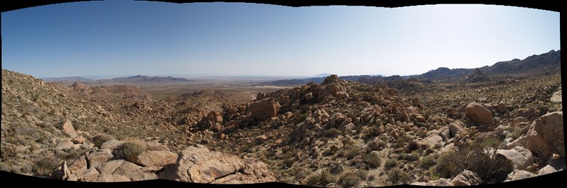 Multi-shot stitched panorama of the view east from the top of Mortero Canyon