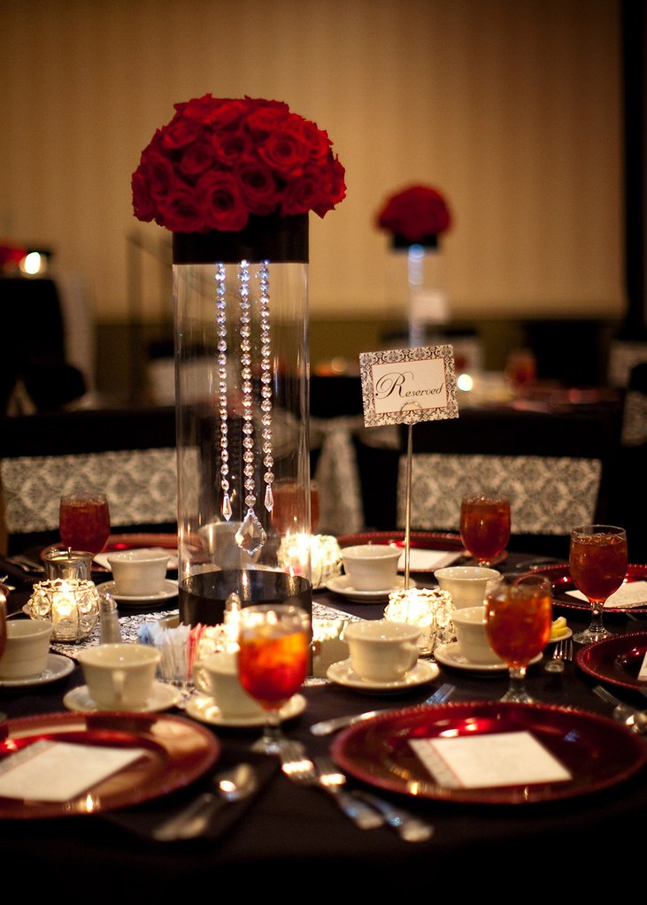 Gorgeous Centerpiece for Black, White, and Red Wedding ...