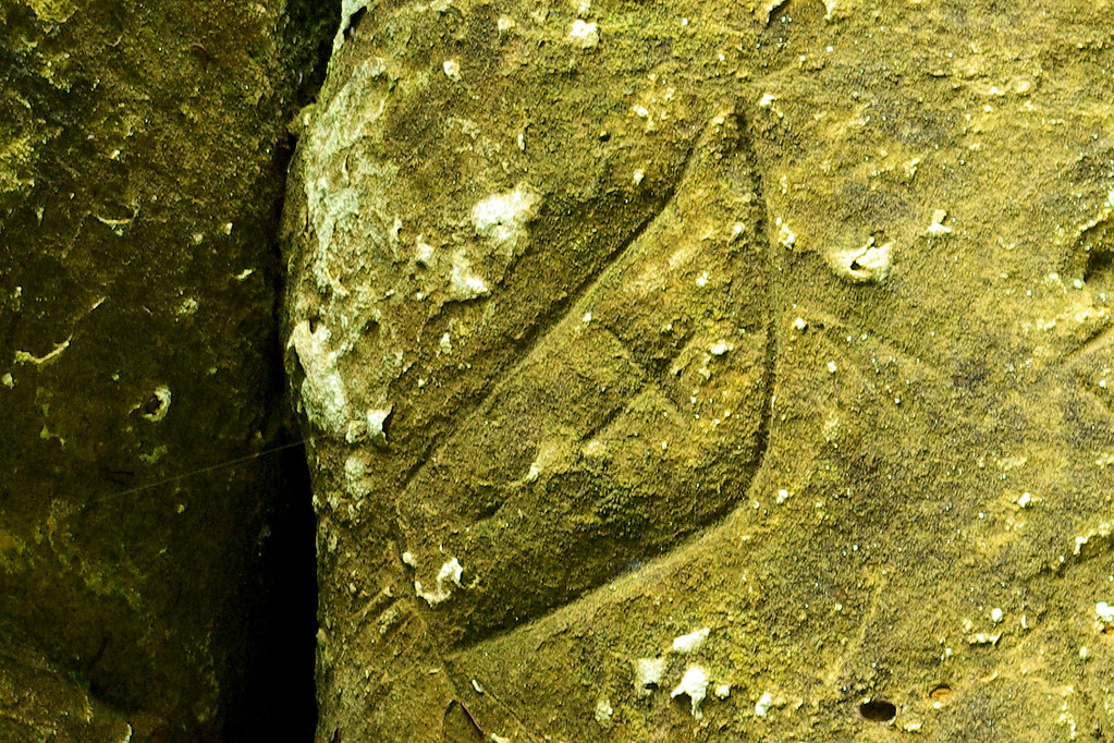 Petroglyph in rock at the cave at Indian Cave State Park, Nebraska
