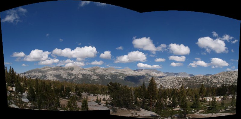 Looking east over Lyell Canyon to the Kuna Crest, from Mammoth Peak to Kuna and Blacktop Peaks
