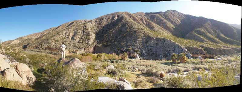 Panorama view from high on the west side near the morteros and campsite