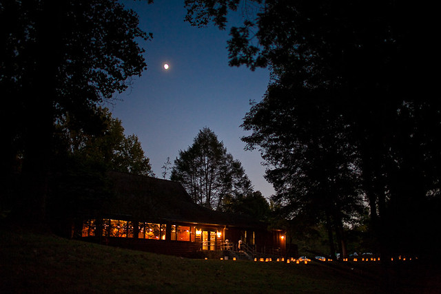 Romantic wedding at Fairy Stone State Park - Fayerdale Hall reception at night -Photo Credit Natalie Gibbs Photography