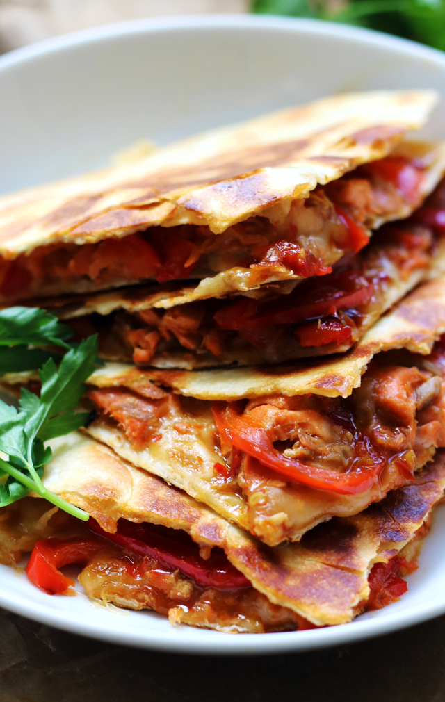 Thai Sweet Chili Salmon and Roasted Red Pepper Quesadillas