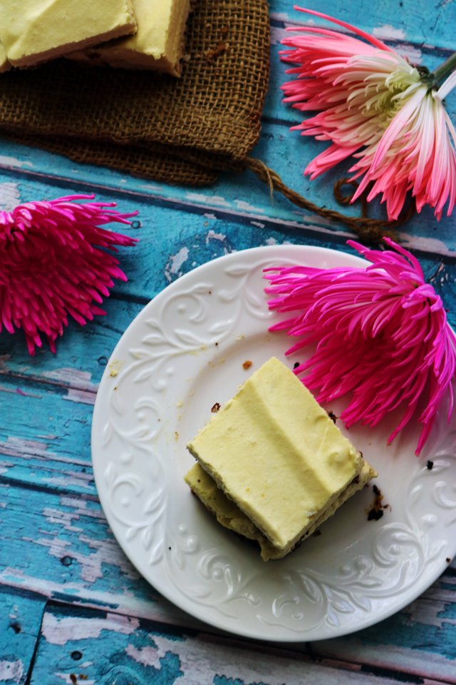 Creamy Mango Coconut Mousse Bars with a Coconut Shortbread Crust