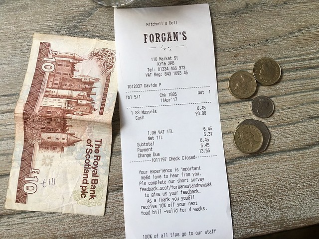 Forgan's food receipt and change