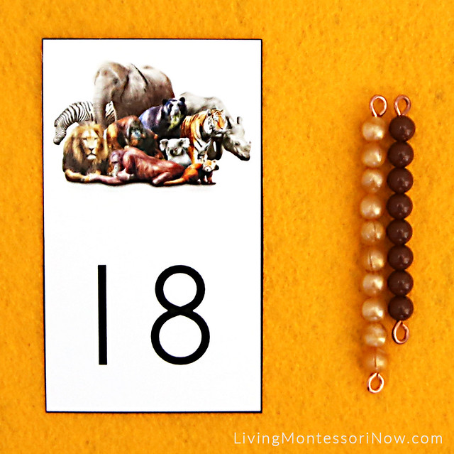 Zoo-Themed Teen Number Card with Montessori Bead Bars