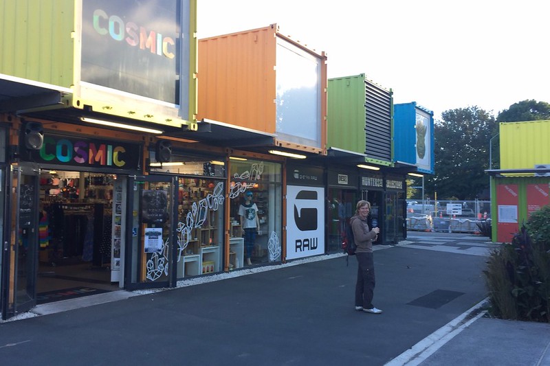 Mitten im ehemals provisorischen Container-Stadtzentrum von Christchurch. Aufgebaut nach dem Erdbeben als Übergang, inzwischen super beliebt.