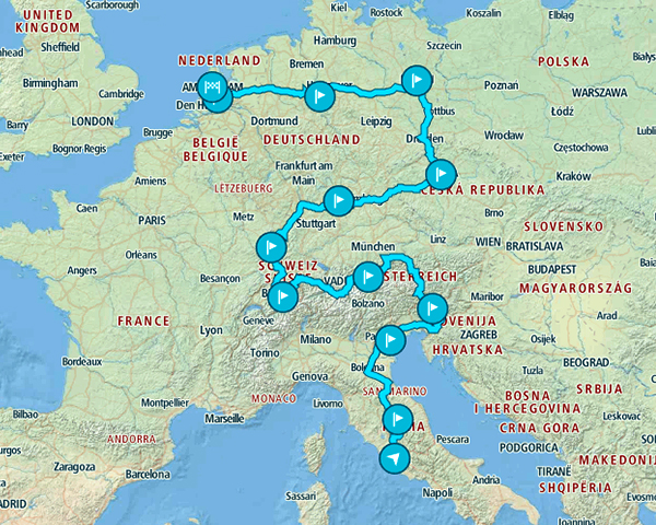Trazado de mi recorrido por Europa favorito de 3 semanas