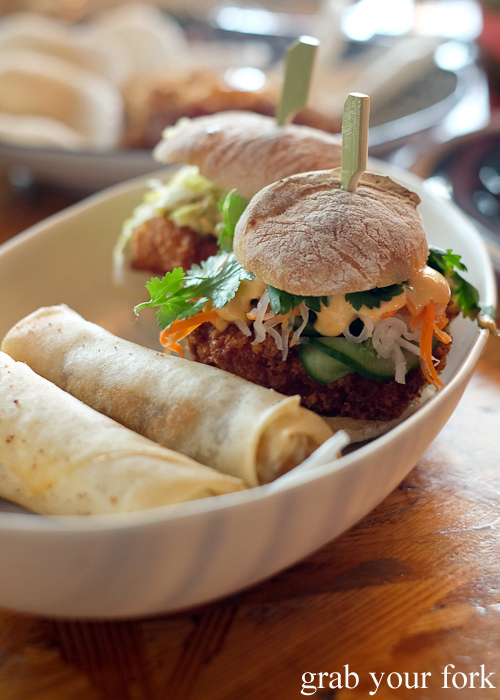 Mini banh mi with chicken katsua and spicy fish katsu at Ms G's in Potts Point Sydney