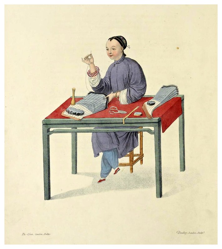 002- Fabricante de calcetines y medias-The costume of China…1800- Ilustrado por Pu-Qua
