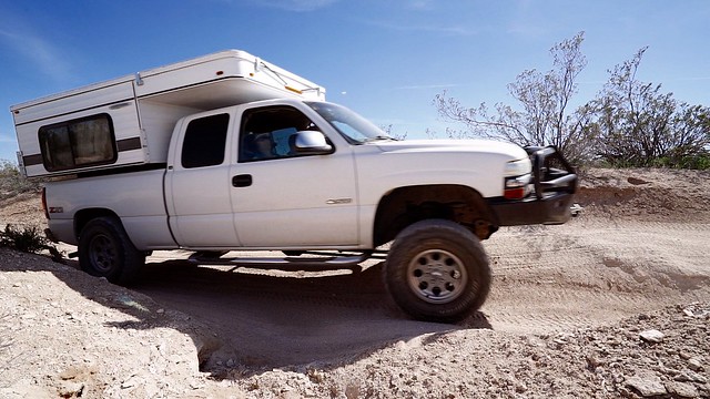 Dad's 2001 Chevrolet Silverado with a 2015 Four Wheel Camper on the Mojave Road