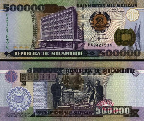 500 000 Meticais Mozambik 2003, P142 UNC