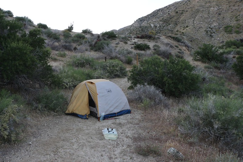 Our tent and campsite south of PCT mile 226, just before the trail begins a long climb out of the canyon