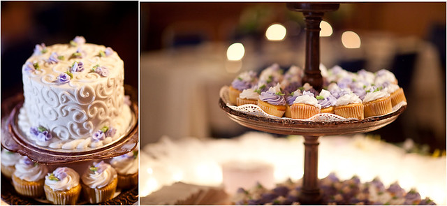 Lovely wedding cake table with cupcakes for guests at Fairy Stone State Park, Va - Photo by Natalie Gibbs Photography