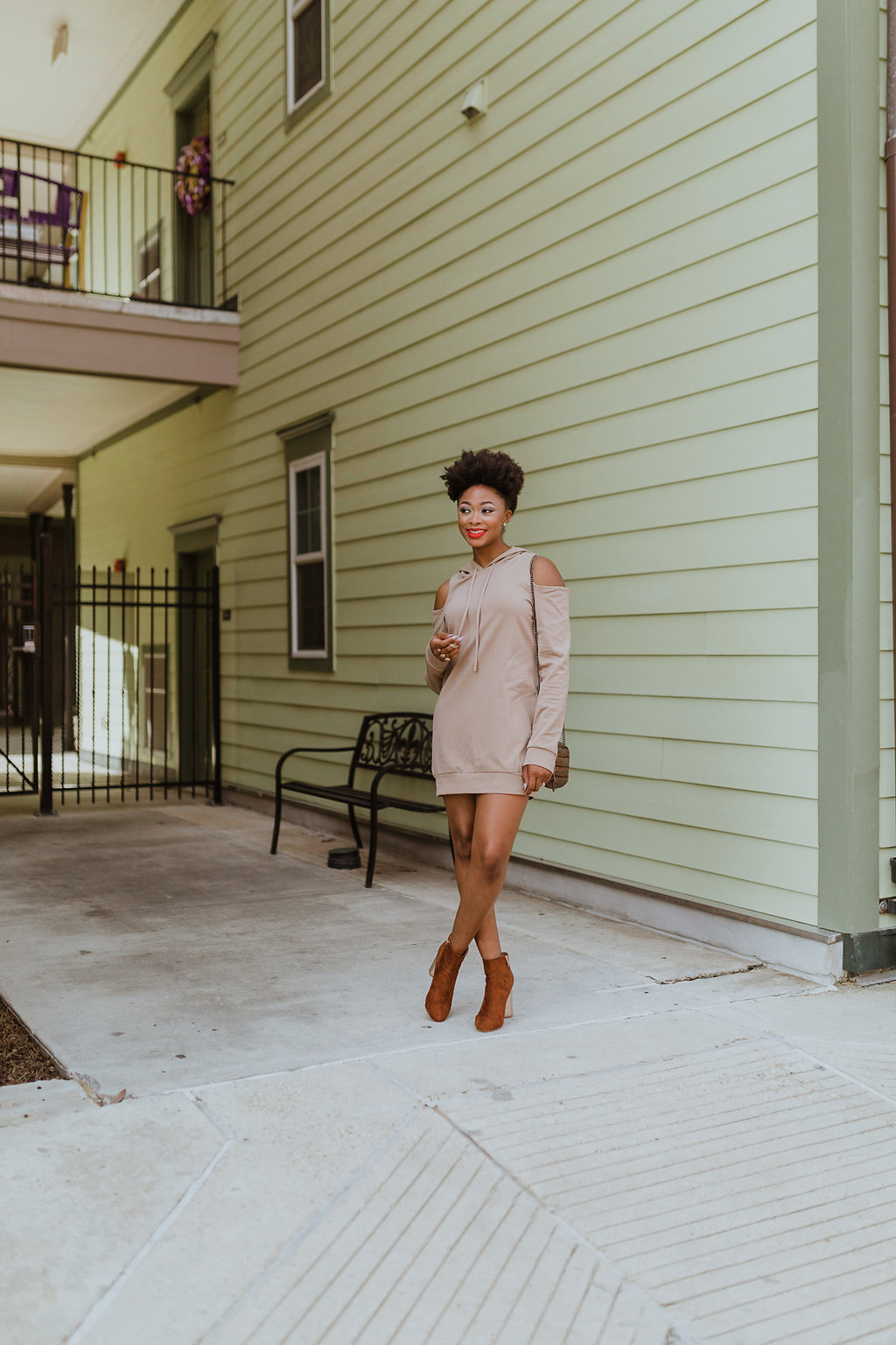 how to style a hoodie dress with booties