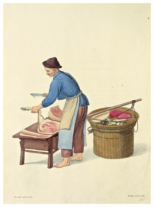 004- Vendedor de carne de cerdo-The costume of China…1800- Ilustrado por Pu-Qua