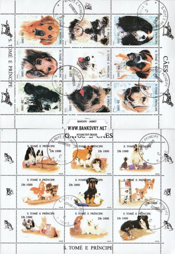 Známky Svätý Tomáš 1995 Psy, 2 razítkované hárky
