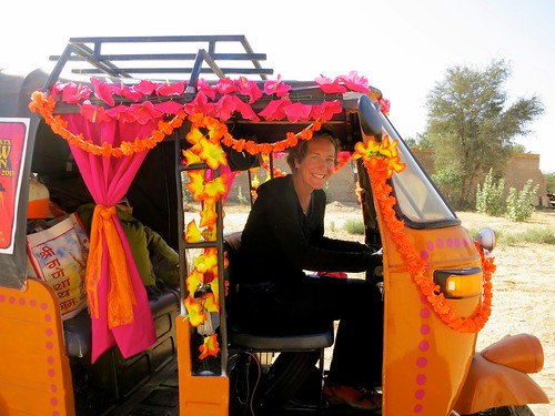Author Kim Dinan at the Rickshaw Run, India. From One Gift, Three Rules, and a Life-Changing Journey Around the World: The Yellow Envelope