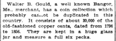Walter Gould coin collection Omaha Daily Bee, Tues Jan 1, 1907, p. 10